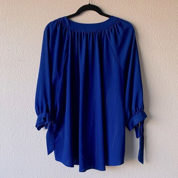 Notations metallic crepe statement tie sleeve button down blouse shirt plus 3X - Picture 3 of 7